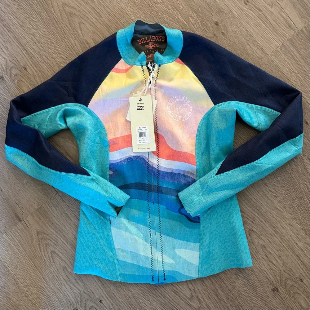 Billabong Surf Capsule Peeky Jacket Rashguard in Blue/Pink Multi - Picture 6 of 8